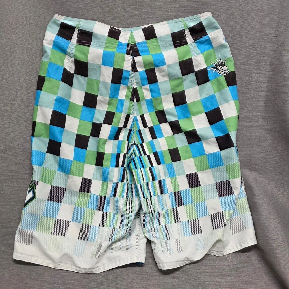 Lost Enterprises Board Shorts Mens 32 Blue Green Check Mayhem Black Sheep Y2K‎